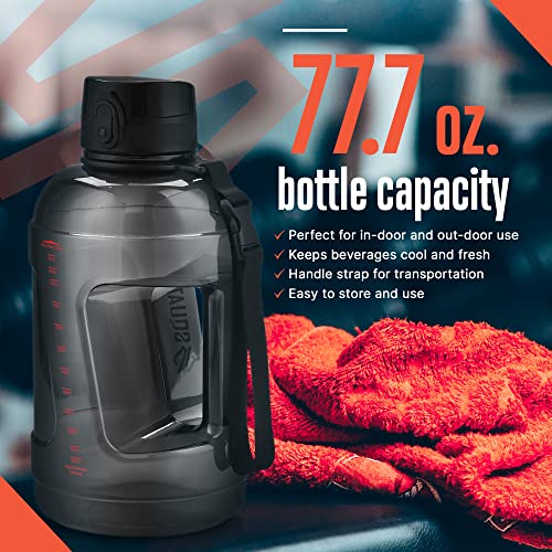 Squatz 78 Oz Poseidon Water Bottle Series (Black) - Sports Big Volume Wide Mouth Opening, Anti-Slip Handle, Fall-Proof Cap, Fixed Buckle Carrying Strap, Leak Proof & Zero Condensation Jag #TOP3