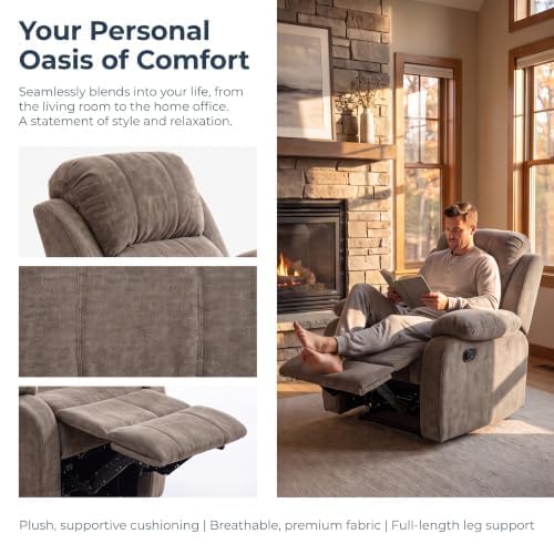 Image of Manual Single Lounge Recliner Chair with Adjustable Backrest, Khaki