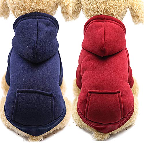 Dog Hoodies, 2 Pcs Winter Windproof Pet Dog Coat, Dog Sweatshirts with Pockets Cotton Warm Clothes for Puppy Small Medium (S)