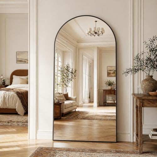 LadyNow Full Length Mirror, 76'x34' Arched Floor Mirror Freestanding, Floor Standing Full Body Mirror with Stand for Bedroom, Hanging Mounted for Living Room Cloakroom, Black