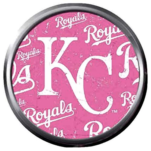 MLB Baseball Kansas City Royals Logo KC On Pink 18MM - 20MM Snap Jewelry Charm