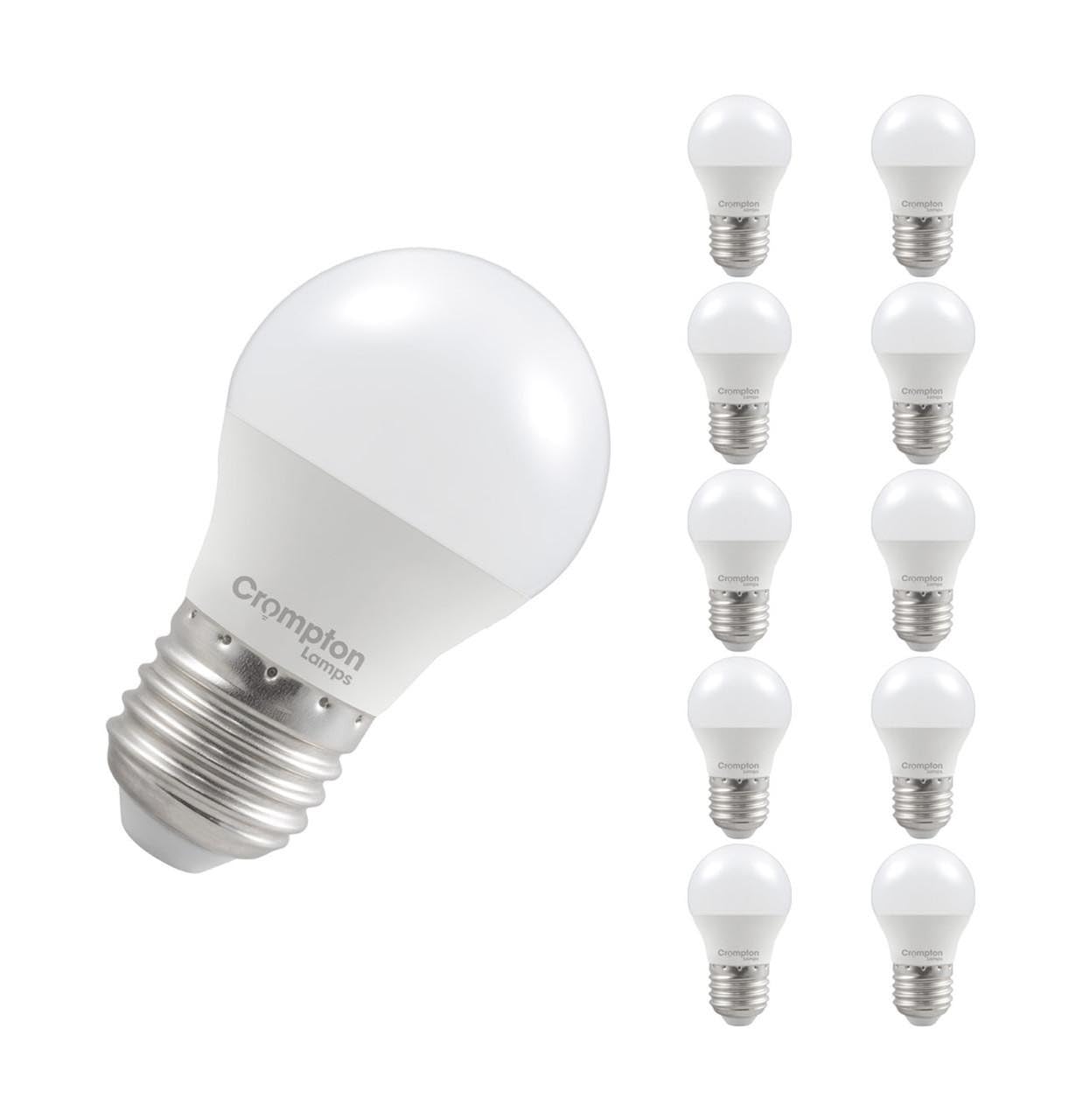 Crompton Lamps Golfball LED E27 Bulb | 6.5W = 60W Equivalent | Cool White 4000K | Energy Efficient | Edison Screw Lightbulb | Long Life 15,000-Hrs | Dimmable Bulbs for Lamps | 10-Pack