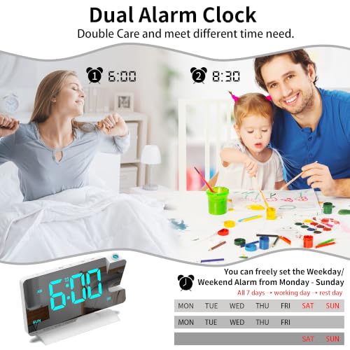 Projection Clock for Bedroom Ceiling, White Digital Alarm Clock Teens Decor - Image 5