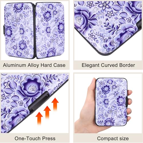 Image of Elfish Mini RFID Aluminum Wallet Credit Cards Holder Business Card Case Metal ID Case for Men Women (Camellia)