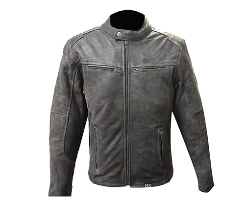 Motorradjacke aus Leder, abziehbar, thermisch, wasserdicht, Protektoren für Scooter, Schwarz , L