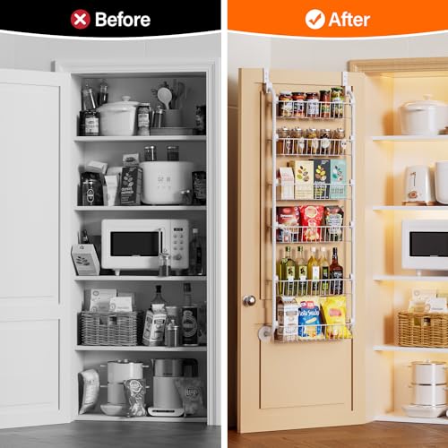 Delamu Over the Door Pantry Organizer, 6 Tier Pantry Organizers and Storage, Metal Cabinet Door Organizer, Hanging Spice Rack Shelves for Home & Kitchen, D5 x W18 x H50 inch, White by Delamu - Image 5