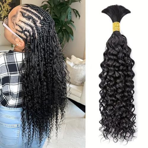Wequeen 16A Human Braiding Hair Water Wave 50g 18 Inch 100% Unprocessed Brazilian Virgin Hair No Weft Bulk Human Hair for Braiding Curly Hair Extensions for Boho Braids, Natural Black