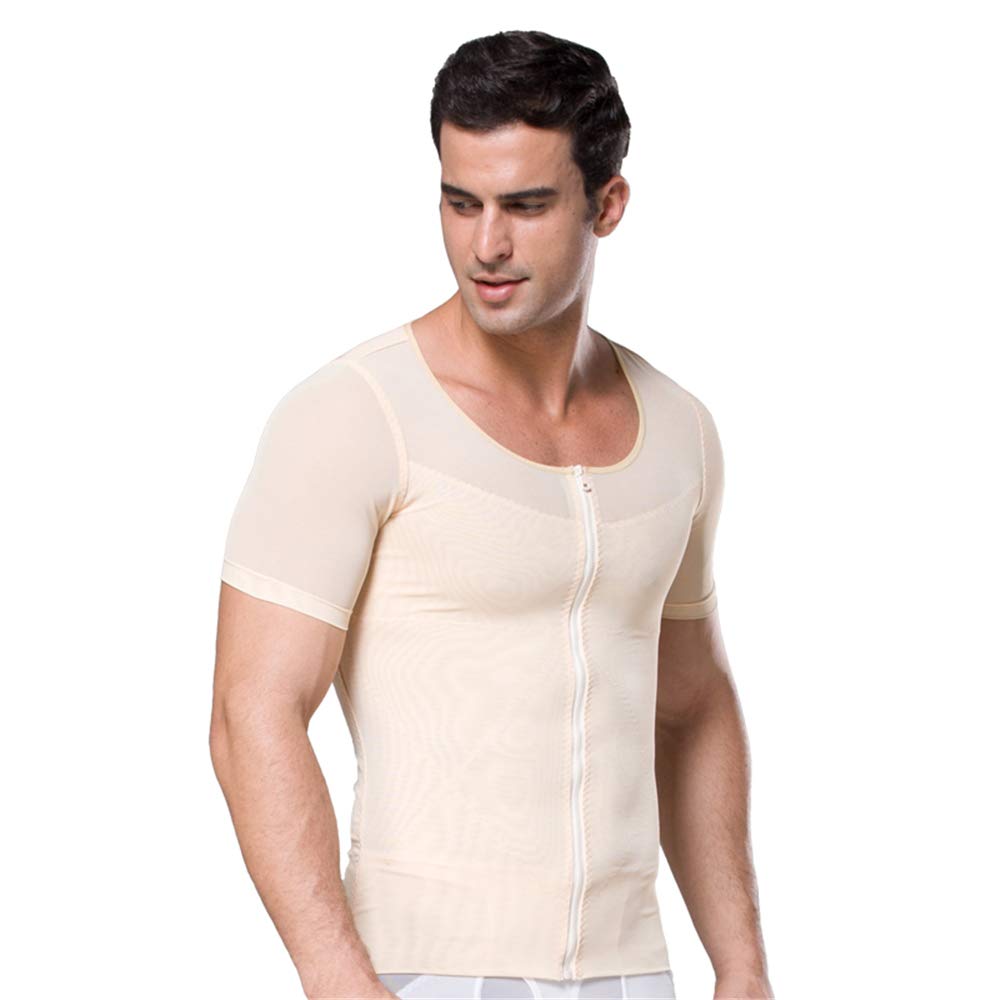 BaronHong Gynecomastia Men Shapewear Zip UP Chest Binder Tummy Control Top(Nude,M)