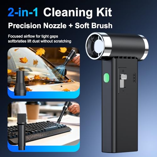 Image of Mini Ultra-Slim Electric Compressed Air Duster 150,000RPM Super Power, Rechargeable Cordless Air Duster, Powerful Airflow for Computer, Keyboard, Outdoor, House and Car
