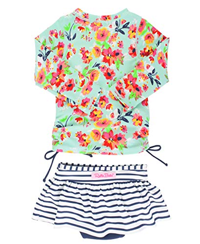RuffleButts Girls Painted Flowers Long Sleeve Rash Guard Skirted Bikini - 5