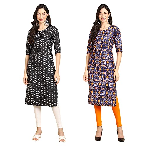 Image of Pinkmint Designer Woman's Crepe Multicolored Straight Kurta [A-355-330]