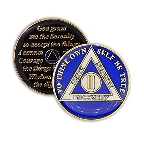 3 Year Sobriety Coin | Triplate AA Chip Recovery Anniversary Token (Blue)