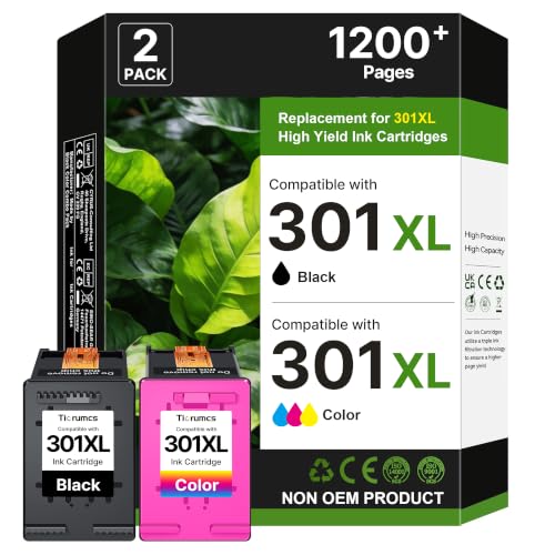 Tiorumcs 301XL 301 XL Cartuchos de Tinta remanufacturados para Tinta HP 301 XL para Cartuchos HP 301 para DeskJet 2540 1050a 2050a 3050a Envy 4500 5530 4504 OfficeJet 2620 4630 (1 Negro, 1 Color)