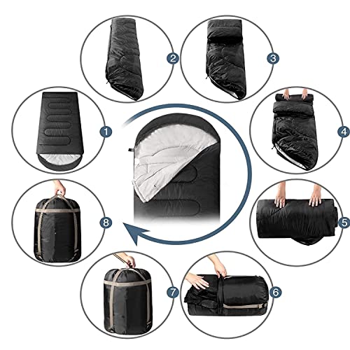 Bolsa de dormir para clima frío para adultos, adolescentes y niños, con capucha y bolsa de compresión para camping, mochilero, frío extremo, interiores o exteriores miniatura 4