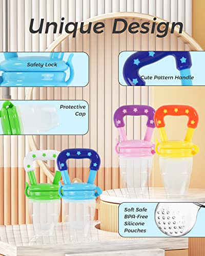 Baby Fruit Feeder, Baby Food Feeder,Teething Pacifier (4 Pack), Baby Fruit Pacifier Feeder, Soft Safe Bpa-Free Silicone Pouches, Training Massaging Toy Teether #TOP3