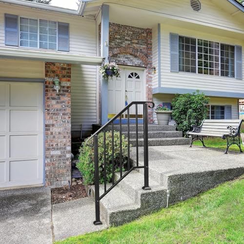 Bnsply 2 PACK HANDRAIL-3 Pack 3 Step Handrails For Outdoor Steps, Wrought Iron Stair Railing, Metal Hand Railing With Installation Kit, Staircase Handrails thumb #6