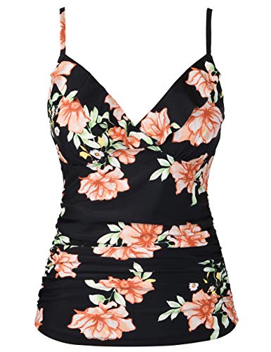 Image of Hilor Women's Tankini Tops Shirred Ruffled Swimsuits V Neck Swimwear Top