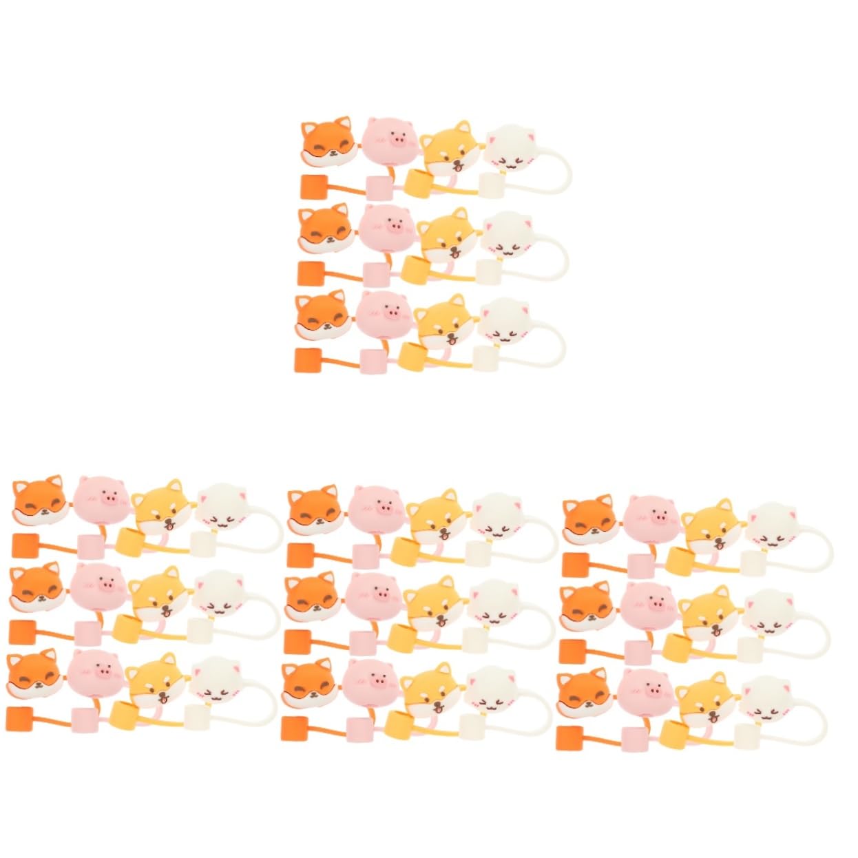 Ciieeo 48stücke Cartoon Tier-schutzkappen Für Trinkhalme Staubschutz Für Getränke Wiederverwendbare Deckel Für Erwachsene Niedliche Designs Schaf Schwein Fuchs Shiba Inu