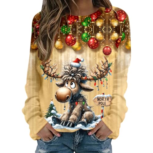 Pullover mit Elch Motiv 26 Generisch Damen Sweatshirt mit niedlichem Elch-Motiv - Langarmshirt...