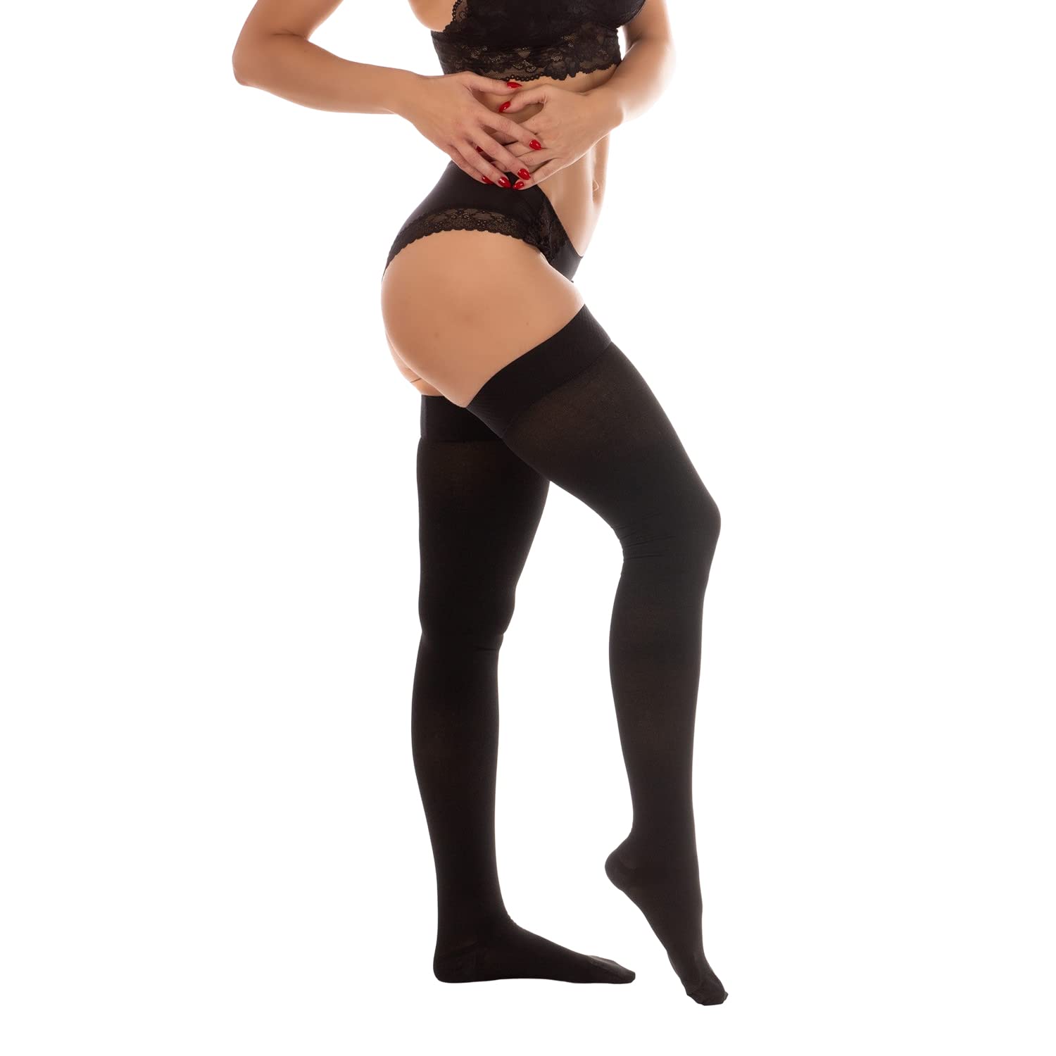 RIEMTEX Kompressionsstrümpfe Schenkel CCL2 Damen Herren geschlossen 7231 | 23–32 mmHg | Classic Serie 7231 | Schwarz oder Beige | Wunderbar weiches Gewebe