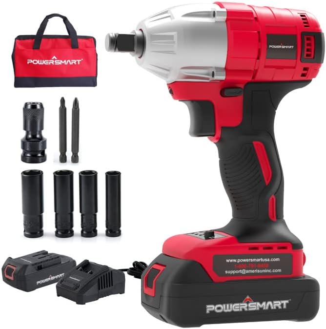 PowerSmart 20V Cordless Impact Wrench 1/2 In. Brushless with 2.0Ah Battery and Charger