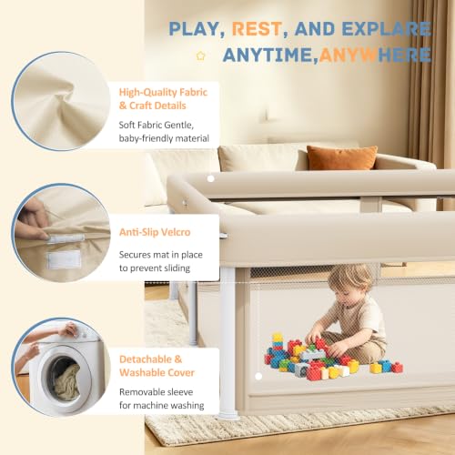 Image of TOREVSIOR Foldable Baby Playpen with Mat, 50 inchx71 inch F oldable P laypen for Babies and Toddlers, Indoor & Outdoor Kids Safety Play Pen, Portable Play Yard, Foldable Baby Playpen with 50 Ocean Balls