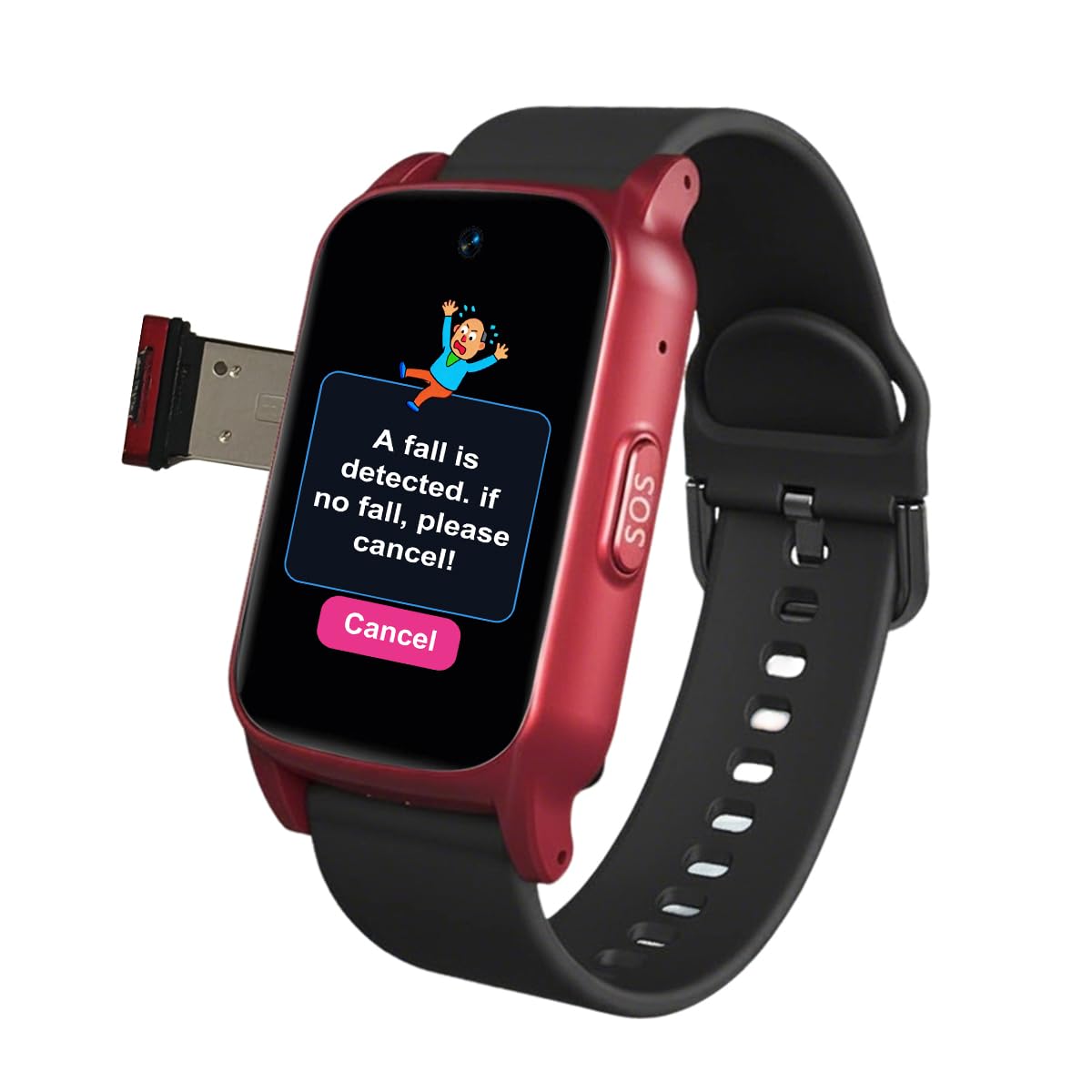 Reloj Personas Mayores, con Detección De Caídas Smartwatch, Reloj Localizador GPS con Botón De Llamada De Emergencia SOS, para Demencia/AlzheimerRed,1.25 * 0.57 * 2.22inch