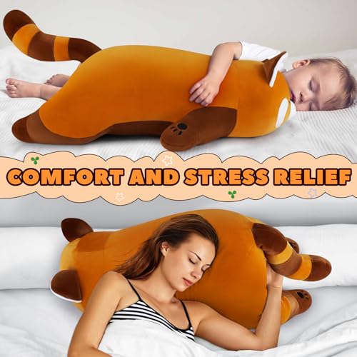 Image of Auspicious beginning 30'' Giant Red Panda Plush Stuffed Animal - Large Sleeping Plush Toy Pillow, Cute Hugging Plushie, Room Decor, Christmas Birthday Gifts for Kids Girls Boys Valentine's Day Gift