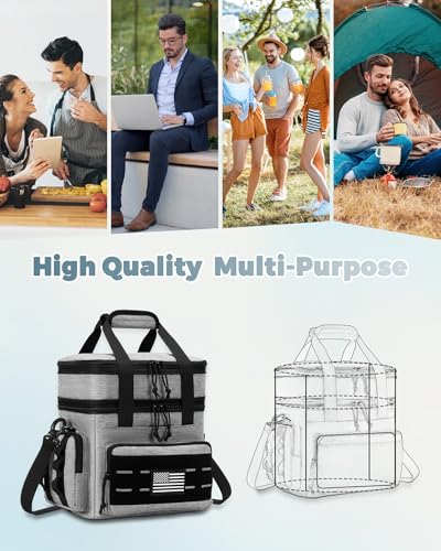 Image of holuxer Tactical Lunch Bag & Lunch Box for Men - Large Double Deck Expandable Insulated Soft Adult Lunchbox for Work - Cooler Bag for Beach, Picnic, Camping,Outdoor,Travel (Gray,16L)