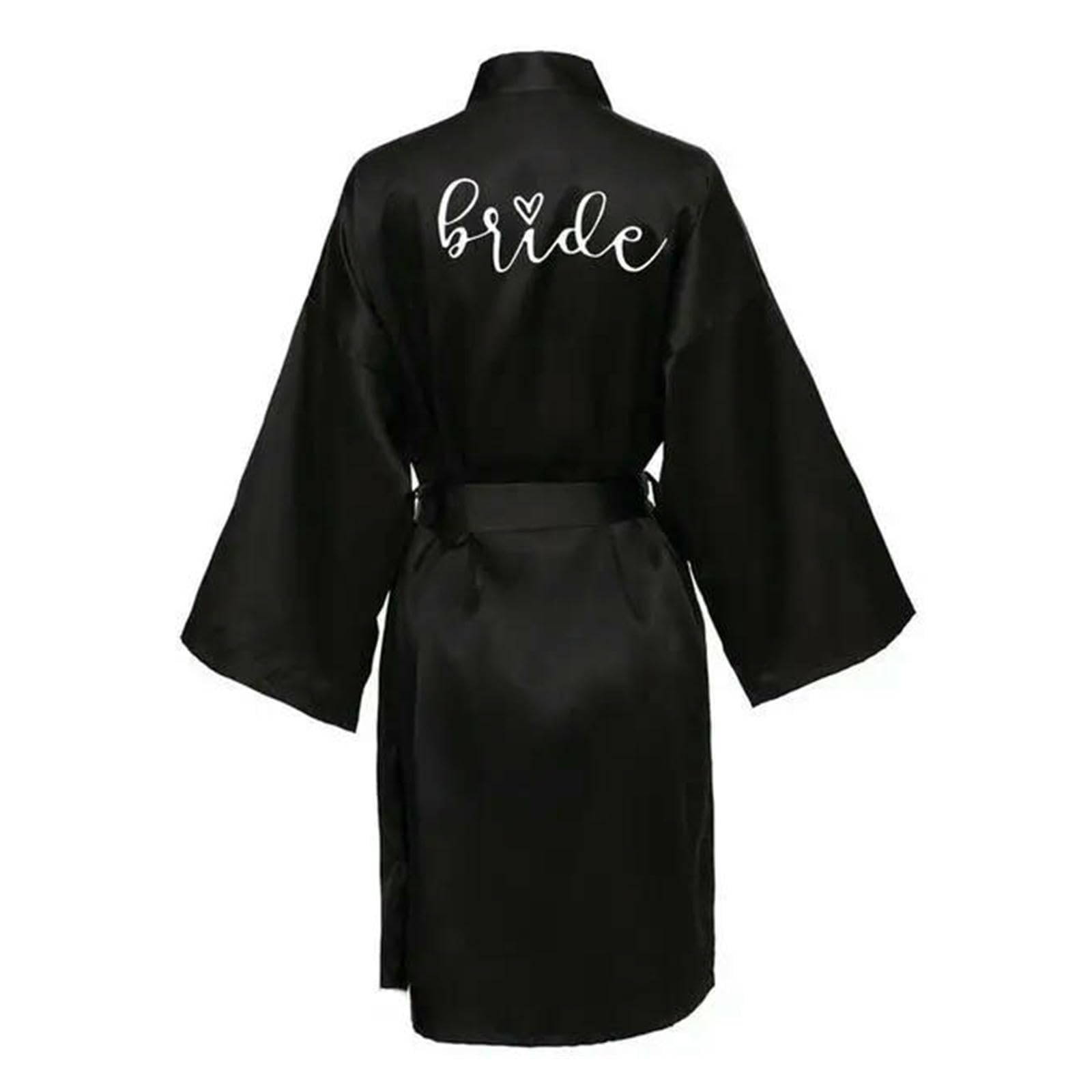 Accappatoio Donna Wedding Party Team Bride Robe Letters Kimono Satin Pigjamas Bridesmaid Aokrobe-Sposa Nera-s