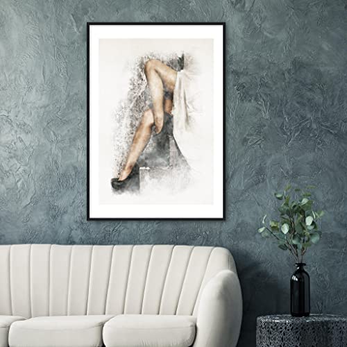 Impression artistique encadrée pour habiller un grand mur vide avec des pieds en talons bois