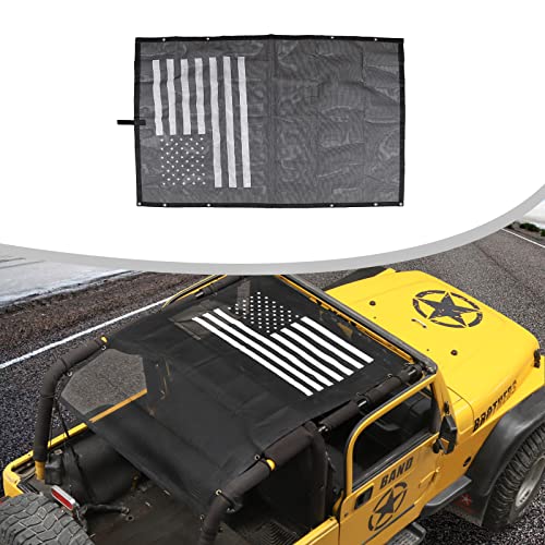 JWWY for Jeep TJ Sunshade Mesh Sun Shade Bikini Top for 1996-2006 Jeep Wrangler TJ Accessories 4Door Reduces UV + Wind & Noise. Easy No Tool Install Sun Shade Top for Jeep Good Stuff US Flag