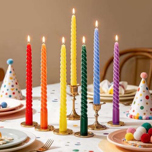 Whaline 12Pcs 10 Inch Rainbow Spiral Taper Candles 6 Colors Dripless Twisted Wax...