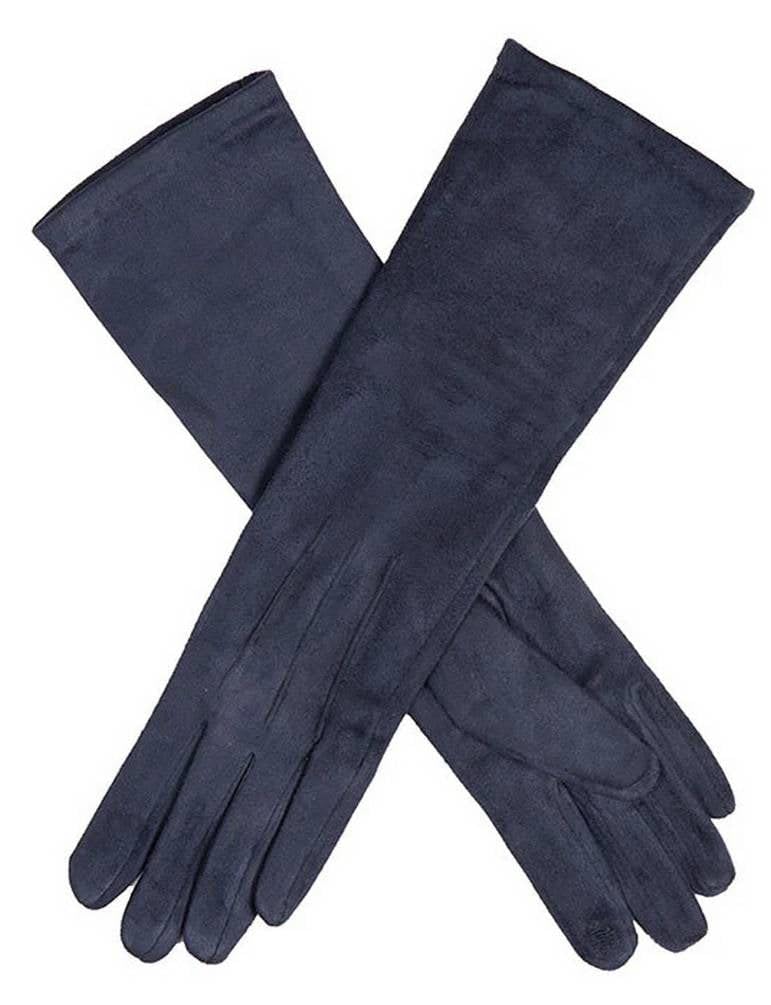 Dents Women's Navy Long Touchscreen Faux Suede Gloves