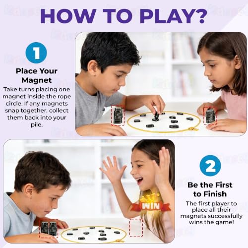Image of Kidology Magnetic Chess Game for Kids & Adults | Magnetic Stones Strategy Board Game with Rope Boundary | Brain Teaser Logic Puzzle | Family Party & Travel Game | Gift for Boys & Girls (Black)