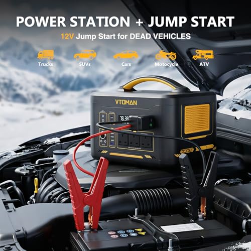 Image of VTOMAN Jump 1500X LiFePO4 Battery Portable Power Station with Jumper Cable | 828Wh Solar Generator, 1500W AC Outlet, 100W PD Type-C&Regulated DC for Home Backup Roadside Emergencies