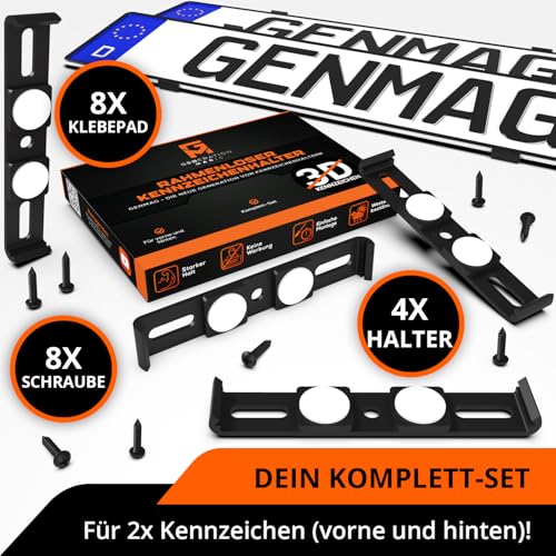 GENMAG® Kennzeichenhalter Rahmenlos [Legal & Universal] Nummernschildhalterung Auto | Rahmenlose Kennzeichenhalter für Autos | Kennzeichenhalterung Rahmenlos | Nummernschildhalter für 2 Kennzeichen