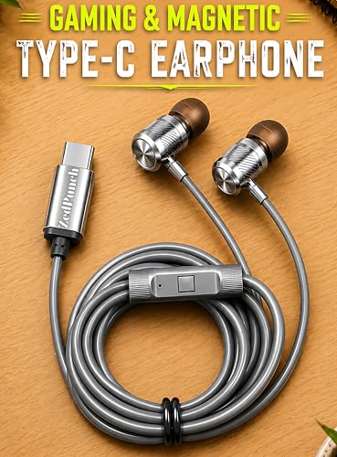 Image of ZedPunch Gaming Type-C Wired Earphone with Mic, 10mm Dynamic Bass Driver, Magnetic in-Ear Headphones, Low Latency Sound for Gaming, 1 Button Control, HD Calling, Voice Assistant (Light Grey.)