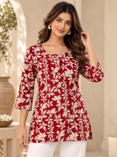 Image of feranoid Printed Top with Round Neck & 3 /4 Sleeves (S-XXL)