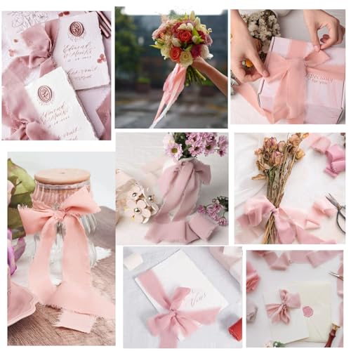 JZK 3X Dusty Pink raw Edge Chiffon Ribbon Rolls, 5m/roll - Image 3