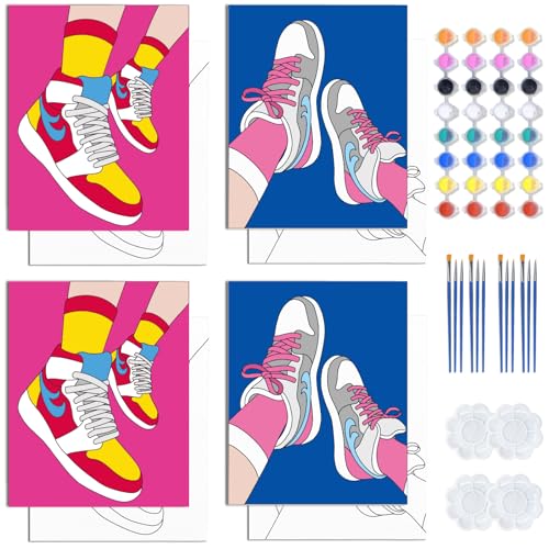 WEBEEDY 4 Pack Pre Drawn Canvas Sneaker Painting Kit 8x10