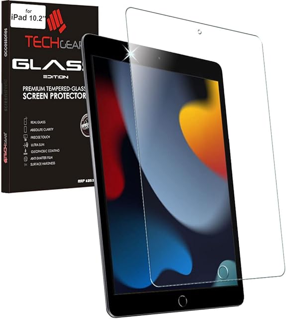 TECHGEAR iPad 10.2" 2021/2020 / 2019 GLASS Screen Protector, Tempered Glass Screen Protector [9H Hardness] [Crystal Clarity] [Scratch-Resistant] [No-Bubble] for iPad 10.2" 9th / 8th / 7th Generation