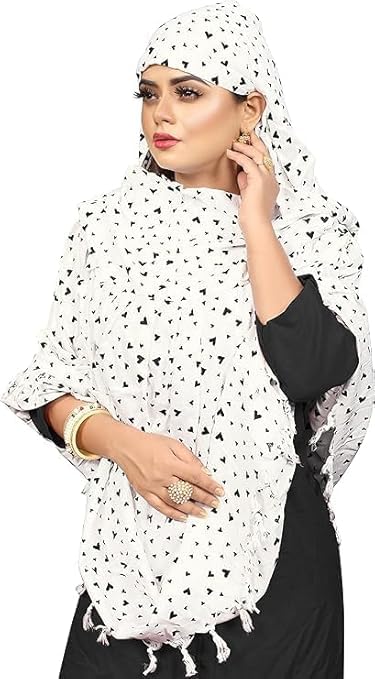 Printed Cotton Scarf with Face Cover | Lightweight Summer Hijab/Dupatta | Sun Protection Mask Scarf | White | Universal Fit-image-8