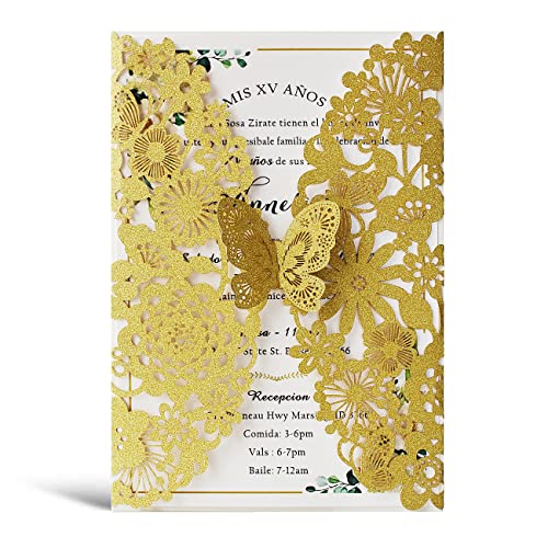 Cartes d'invitation de mariage avec papillon découpé laser fête fiançailles