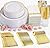 350 Pieces White and Gold Plastic Plates - 50 Guest Thanksgiving Dinnerware Set Include 100 Plates, 50 Gold Plastic Silverware, 50 Gold Napkins and 50 Gold Rim Cups for Thanksgiving