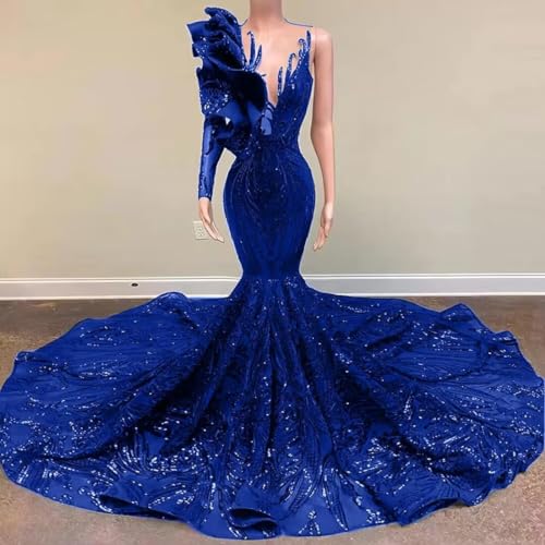 Deep V-Neck Shiny Sequins Prom Dress One Shoulder Mermaid Long Ball Gowns Cocktail Ball Evening Party Prom Dress2
