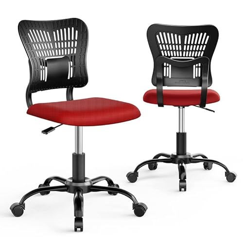 PALONE Home Office Chair Ergonomic Desk Chair Mesh Computer Adjustable Height Seat 360° Swivel Gaming Armless Chair Task with 5 Rolling Castors Upholstered Comfy No Arms Office Chair(Red) PALONE Home Office Chair Ergonomic Desk Chair Mesh Computer Adjustable Height Seat 360° Swivel Gaming Armless Chair Task with 5 Rolling Castors Upholstered Comfy No Arms Office Chair(Red)