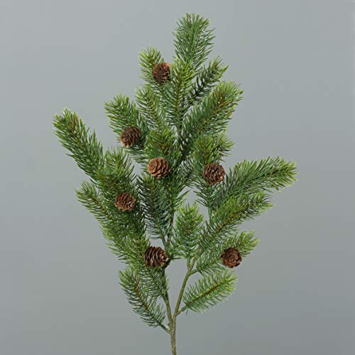mucplants Wunderschöner künstlicher Tannenzweig Länge 64 cm Grün mit braunen Zapfen Kunstpflanzen Deko Cover