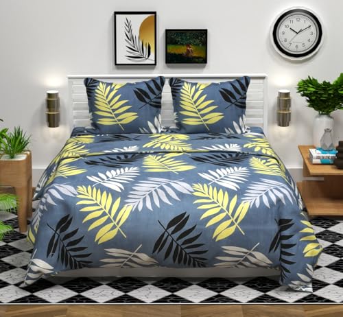 Image of HOMEKART 3D Printed 144 Tc Microfiber Double Bedsheet with 2 King Size Pillow Covers Breathable | Wrinklfree | Summer | Topsheet (Grey & Yellow Cricle Print, 90 x 90 Inches)