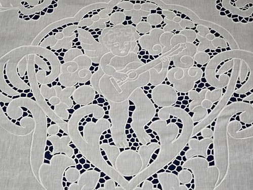 copriletto puro lino Bellora ricamo intaglio a mano colore bianco ricamo Angeli